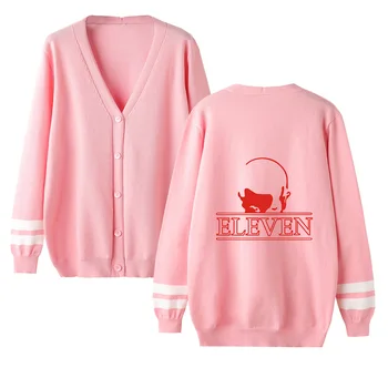 

Fashion Stranger Things Boy's Cute Kpop v-neck Cardigan Sweater men/women pink Casual Warm Sweater stranger things coats top