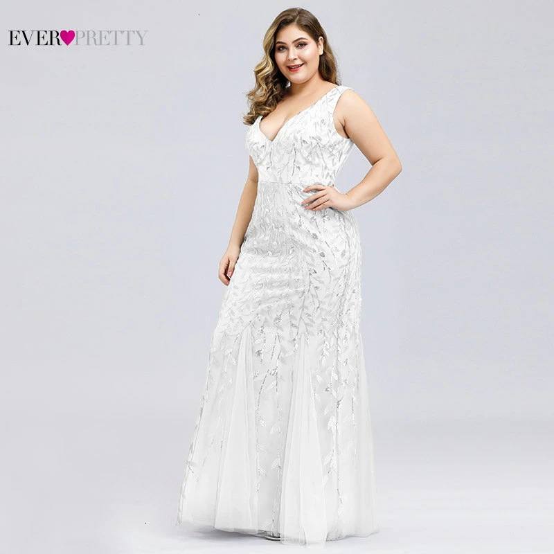 Elegant Plus Size Prom Dresses Long Ever Pretty Robe De Soiree Mermaid V Neck Sequined Wedding Party Gowns Vestidos De Fiesta