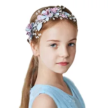 Милая девушка цветок девушка лента для волос ткань цветок лента ручной вязки головной убор детские ювелирные изделия Свадебные аксессуары