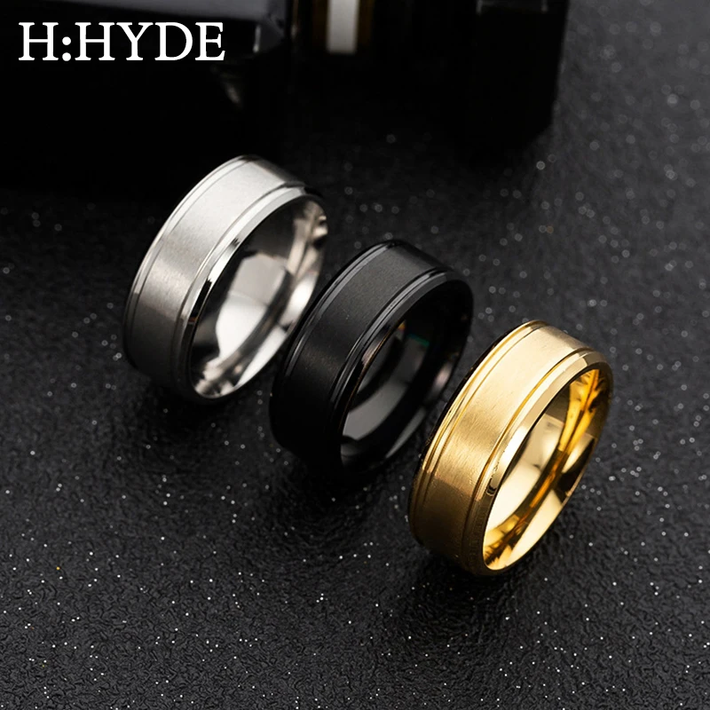 H:HYDE титановые кольца черный купол полированный Свадебные обручальные для мужчин