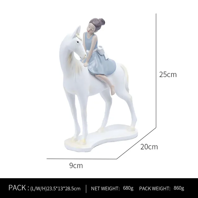 Ornaments For Home Cute Girl Rabbit Elephant Horse Statues Sculptures Figurines For Interior Room Decor Living Room Decoration Girl and horse B