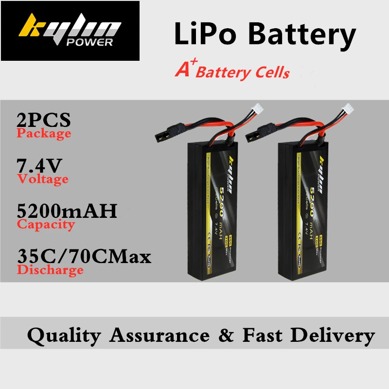 

2PCS Lipo Battery 2S 7.4V 5200mAh 35C/70C Max For RC Cars Quadcopter Airplane Multicopter Helicopter high rate Lithium Battery