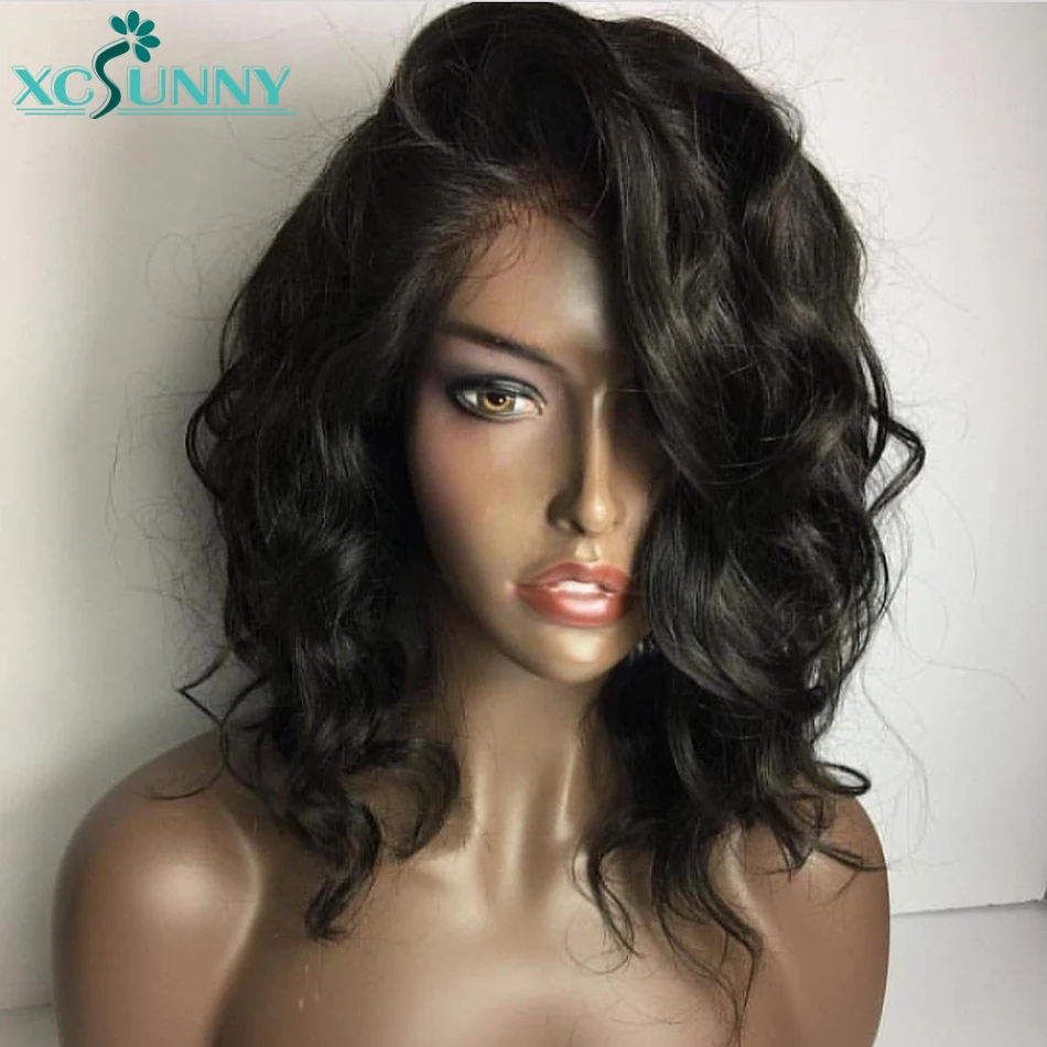 Short Loose Deep Wave Wig 13x4 Fake Scalp Lace Front Human Hair Bob Wigs Glueless Remy Indian Pre Plucked Closure Wig xcsunny