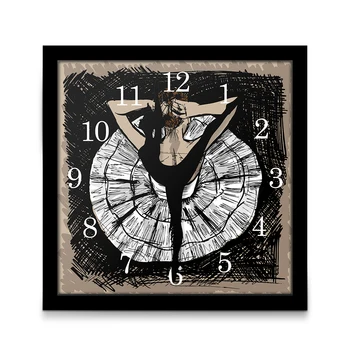 

Ballerina Novelty Wooden Desktop Graphic Art Watch Dancing Arrow Ballet Dancing Studio Decorative Square Table Clock Dancer Gift