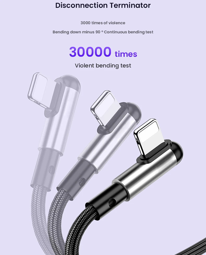 3A 90 Degree Fast Charging USB Cable For iPhone 13 12 11 Pro Max XS XR X 8 7 6 6S L-shape Nylon USB Wire Cord Alloy Phone Cable best fast charging cable for android