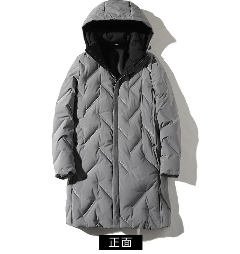 New thick winter men's down Jacket hooded youth black gray long warm duck down coat waterproof outdoors male overcoat