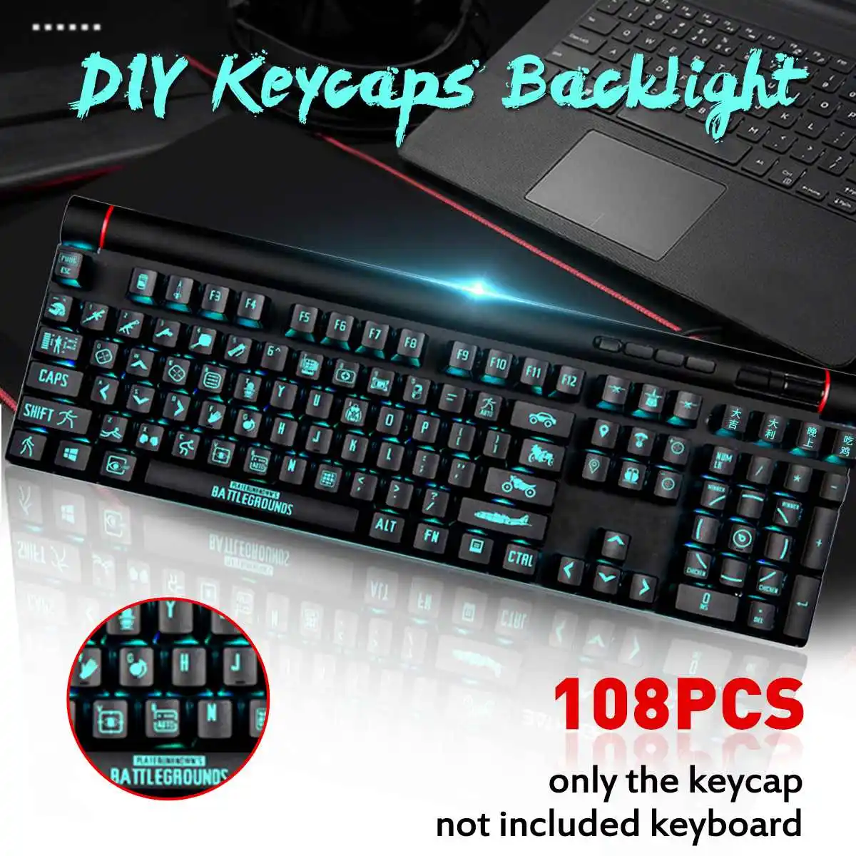 

108 Keys ABS Backlight Keycaps For PUBG Player Battle Grounds key For Mechanical Keyboard Key Cap Only