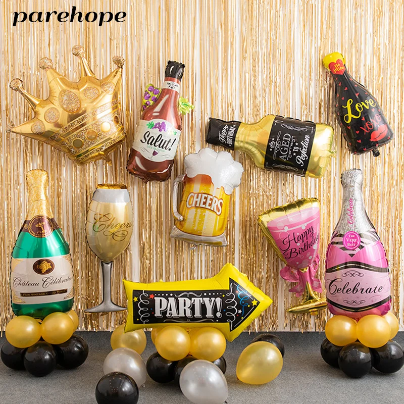 

18th 30th Birthday Party Balloon Gold Big Crown Champagne Whiskey Foil Balloons Bachelor Party Decoration Adult ballon Decor