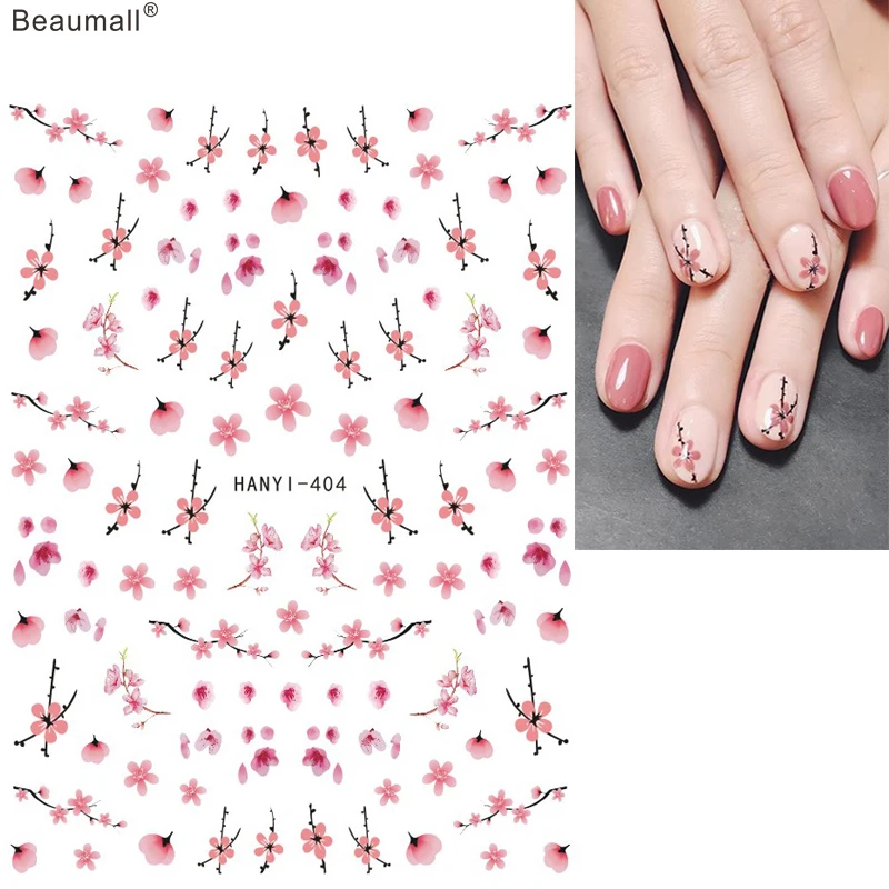 Cherry Blossom Flowers Nails Art Manicure Back Glue Decal Decorations Design Nail Sticker For Tips Beauty | Красота и здоровье