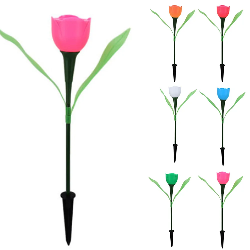 Outdoor Solar Powered Luminous Tulip Flower Led Light Garden Lawn Landscape Lamp