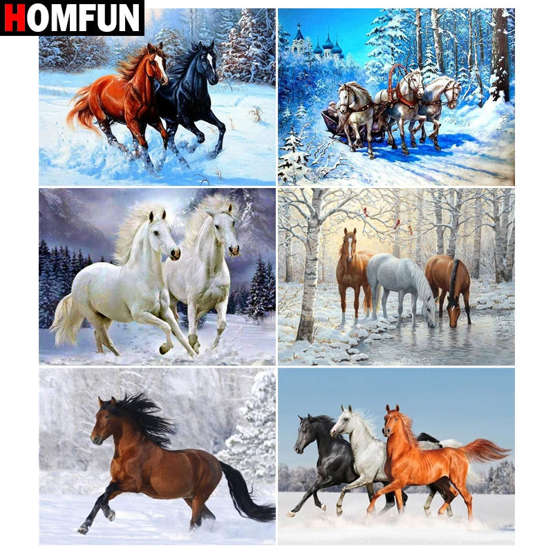 HOMFUN краска с алмазной вышивкой Лошадь снег животное Алмазная ing полностью