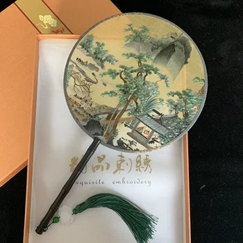 

Handmade 100% Mulberry Silk Finished Suzhou Embroidery round fan double-sided embroidery Landscape series
