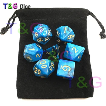 

Top Quality 7pcs Mix color Magic Blue Dice Set with Nebula effect D4,6,8,2x10,12,20 rpg game Digital Dice dnd