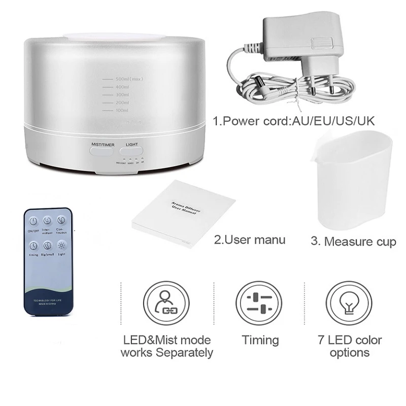 white ZIFENGZHILIAN, 500 мл, Bluetooth, диффузор эфирного масла, холодный туман, увлажнитель воздуха, светодиодный, меняющий цвет - Цвет: white
