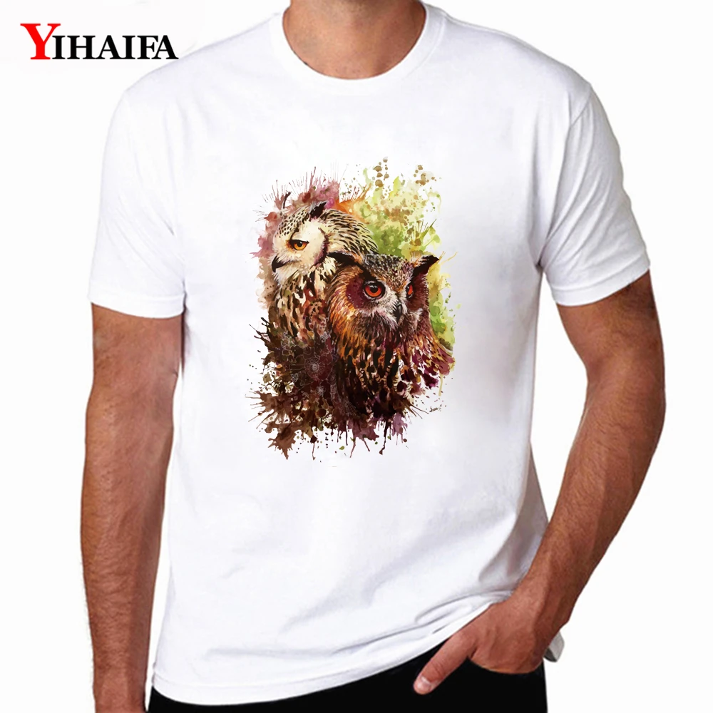 

Casual Men T-Shirt Harajuku Ink Owl Graphics Tees Short Sleeve Casual Tops Mens Summer T Shirts Hip Hop Streetwear