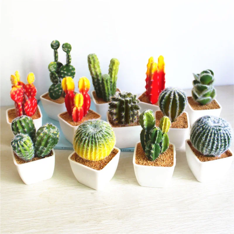 

10 Types Garden Artificial Plants Cactus Mini Potted Plants Writing Desk Decoration Fake Plastic Plant For DIY Home Garden Decor