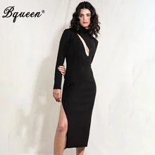 Bqueen, сексуальное, с вырезами, для женщин, Бандажное, вечерние, элегантное, миди, длинный рукав, с разрезом, женское платье, Vestidos