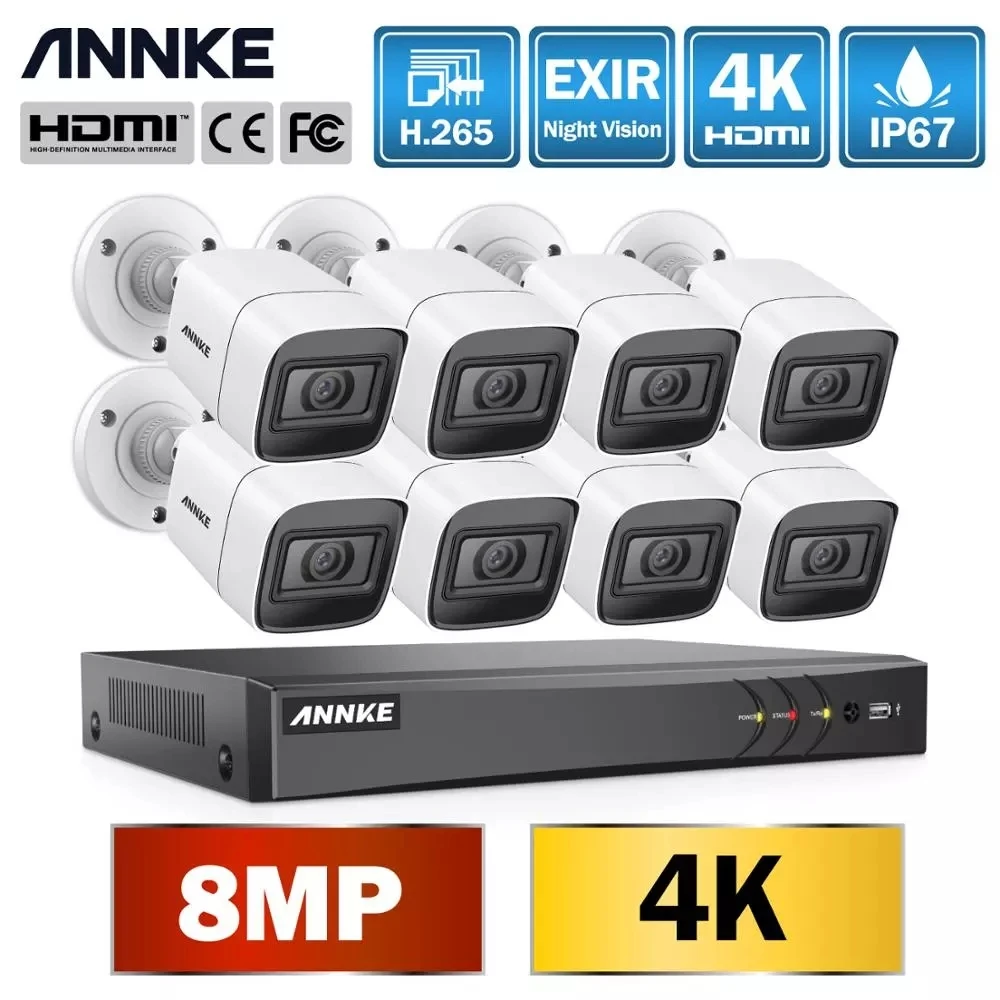 ANNKE 4K Ultra HD 8CH DVR Kit H.265 CCTV Camera Security System 8MP CCTV System IR Outdoor Night Vision Video Surveillance Kits
