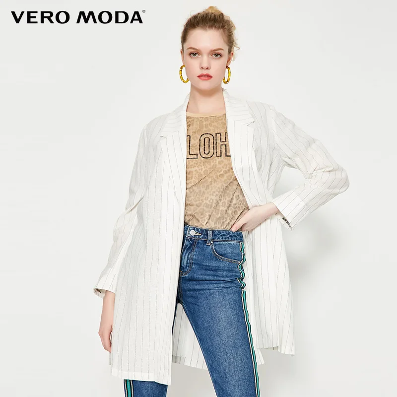 Vero Moda Женский хлопковый льняной пиджак полоску лацканами блейзер | 319208507|Пиджаки|