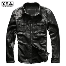 Новинка, весенние однобортные приталенные мужские Куртки из натуральной коровьей кожи с отложным воротником, мотоциклетные мужские куртки