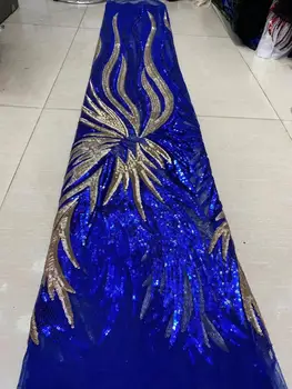 

2020 Latest Nigerian Sequins Laces Fabrics High Quality Tulle African Laces Fabric blue French Net Lace Materia Wedding Dress