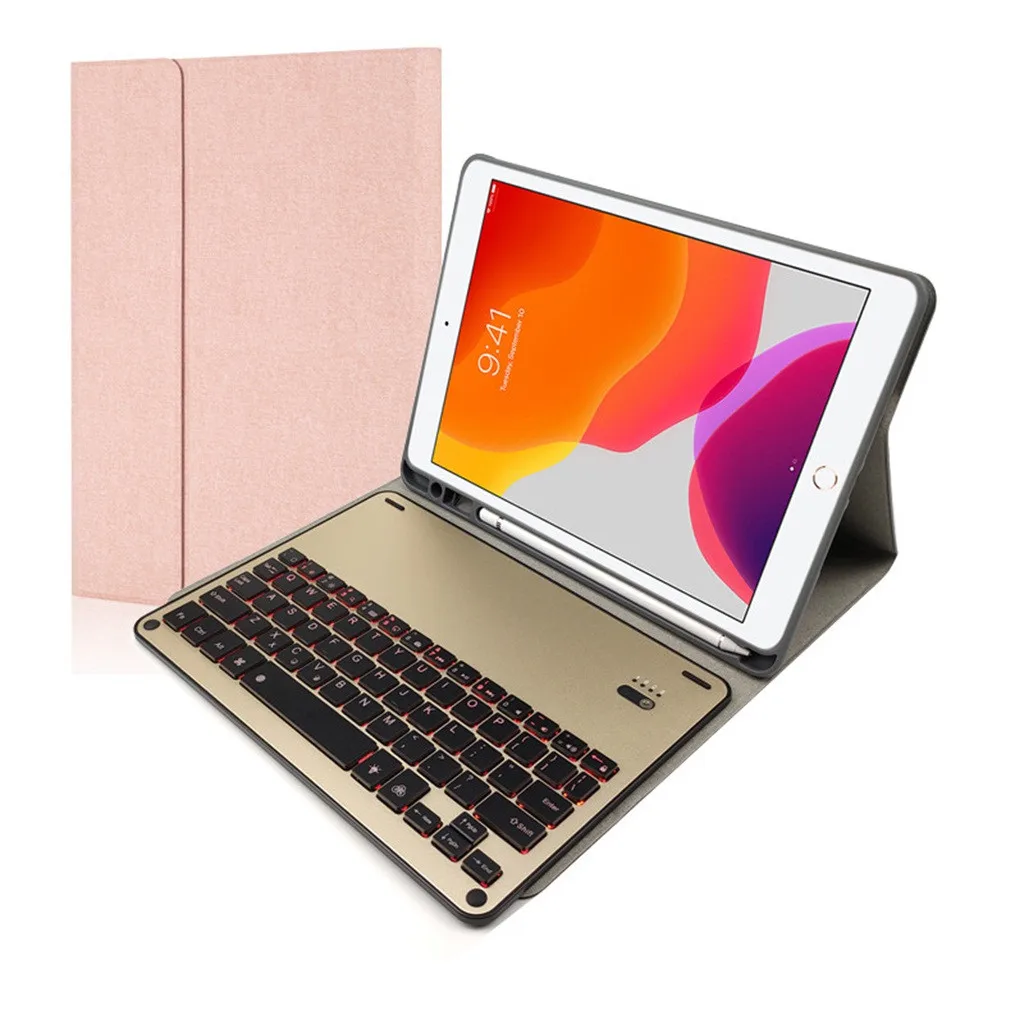 Для iPad 7th Gen 10,2 дюймов клавиатура с подсветкой кожаный чехол-подставка умный чехол тонкий дизайнерский чехол 7 цветов с алюминиевой подсветкой