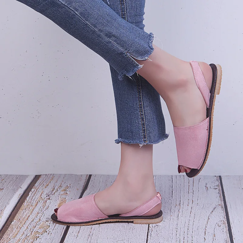 

Summer Sandals Women Plus Size Flats Female Casual Peep Toe Shoes Faux Suede Slip On Elastic Band Leisure Solid Footwear2019
