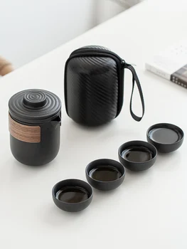 

Jug Storage Tea Set Porcelain Bone China Black Teaware Coffee Accessories Dining Bar Travel Portable Juego De Te Teaware BY50CJ