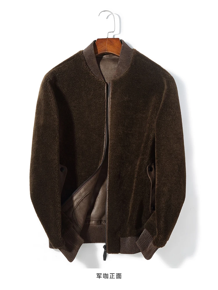 AYUNSUE Real Fur Coat Men Jacket Winter Wool Sheep Shearing Short Korean Bomber Jacket Erkek Mont K9SYJI028 KJ3503