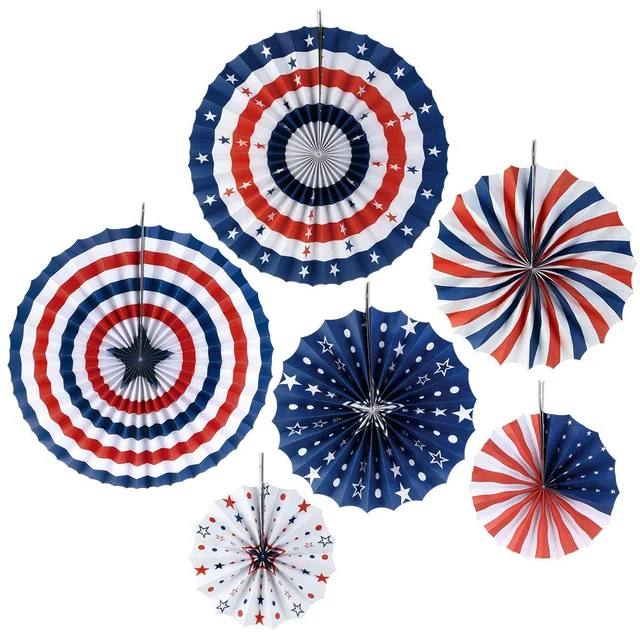 American Independence Day Party Decoration American Flag Paper Fan Red Blue White Star Paper String Spiral Garland Event Decor paper fan
