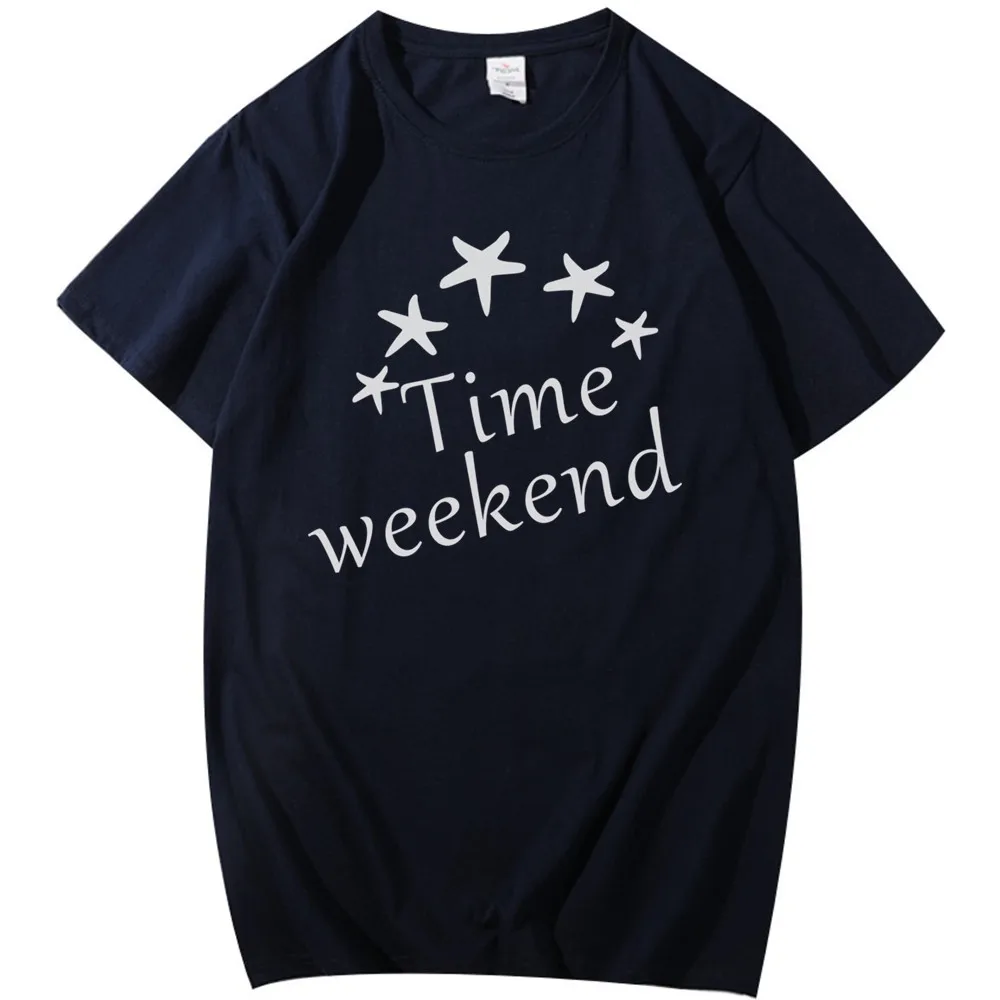 

Weekend and Star Pattern Print Men's and Women's T-Shirt 100% Cotton Casual Short Sleeve Sports Summer Loose Comfortable Tops