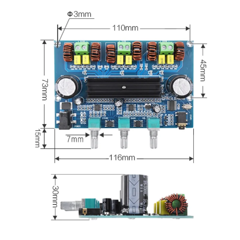 XH-A305 Bluetooth 5,0 аудио стерео цифровой усилитель мощности плата TPA3116D2 50Wx2+ 100 Вт 2,1 канальный бас сабвуфер усилитель модуль