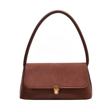 

2019 New Wild Solid Color Handbag Female Fashion Baguette shape Shoulder Bag PU Leather Luxury Handbags Women Bags Designer
