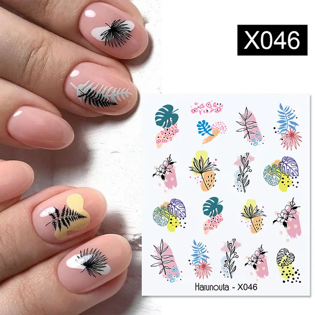 Harunouta Abstract Line Avocado Fruit Leopard Nail Water Sticker Decals Flower Leaves Slider Decoration For Autumn Nail Design X046