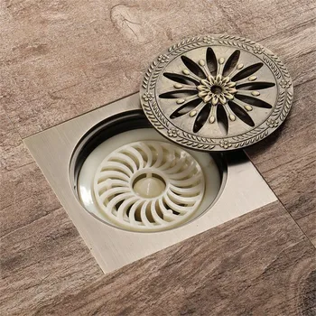 

Promotion--Bathroom Floor Drain Square Shower Sink Drain Strainer with Removable Cover Carved Antique