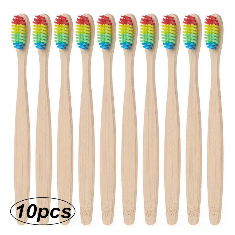 5/ 10pcs Spazzolino Da Denti Di Bambù Manico Arcobaleno Sbiancamento Morbido Setole Morbide Bambù Spazzolino Da Denti di Viaggio Eco-Friendly In Legno Dente Spazzola I Denti