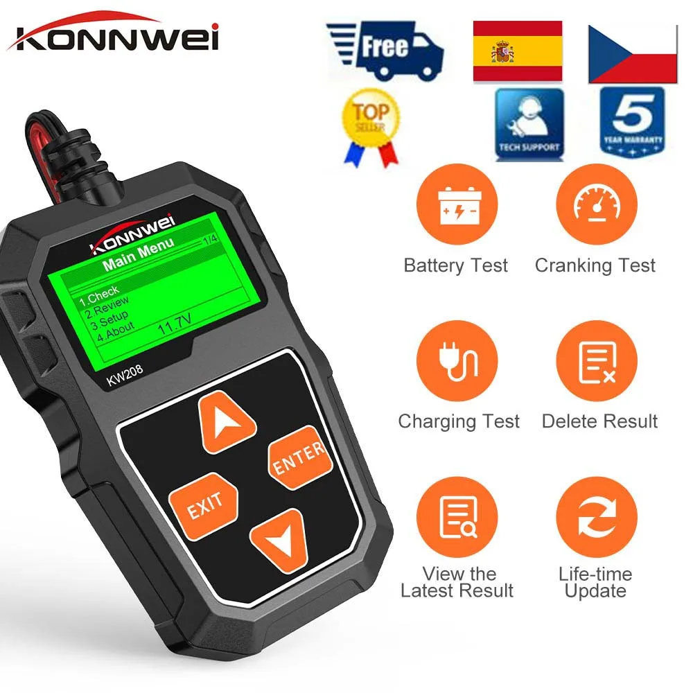 Big Sale KONNWEI KW208 Battery Tester 100-2000CCA Cranking Charging 12V Multi Languages Automotive zWzKE3jBWZe