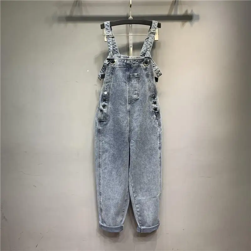 Women's Denim Suspenders 2021 Spring and Summer New Korean Version of The Jumpsuit Suspenders Casual Loose Mother Jeans