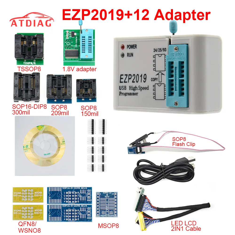 EZP2019 высокоскоростной USB SPI программатор + 12 адаптеров SOP8 тестовый зажим sop8/16 1 8 в