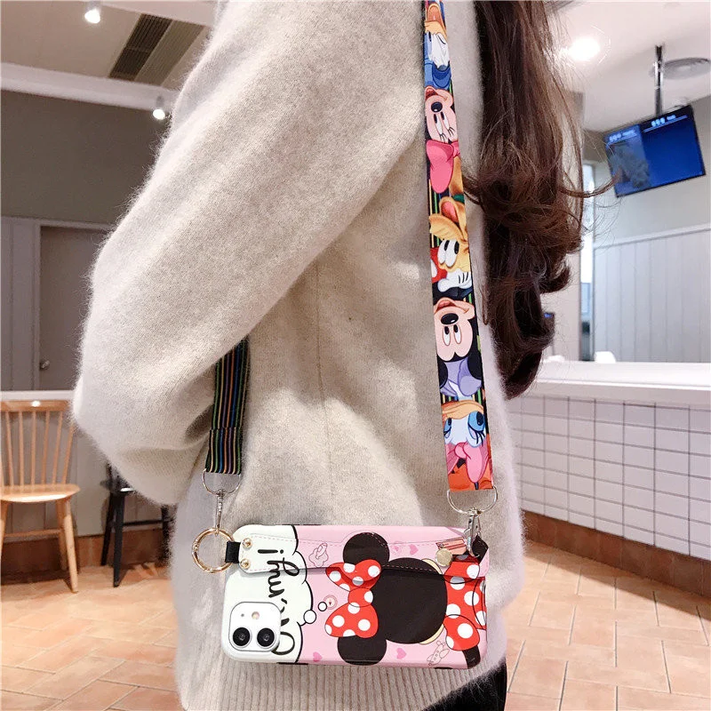 Disney Cartoon Mickey Minnie Mouse Daisy Donald Duck Wrist Strap Lanyard Phone Case For IPhone 12 Pro Max 11 7 8 Plus X XR SE XS