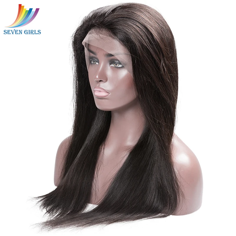 Sevengirls бразильский прямые 360 кружева фронтальной парик для черный Для женщин 100% человеческих волос Парики Природный Цвет 150% 180% Плотность