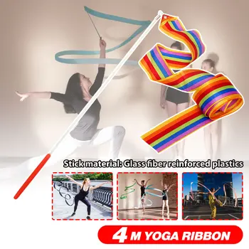

1/2/5PCS 4 Meters Colorful Gym Ribbons Dance Ribbon Rhythmic Art Gymnastics Ballet Streamer Twirling Rod Stick Training