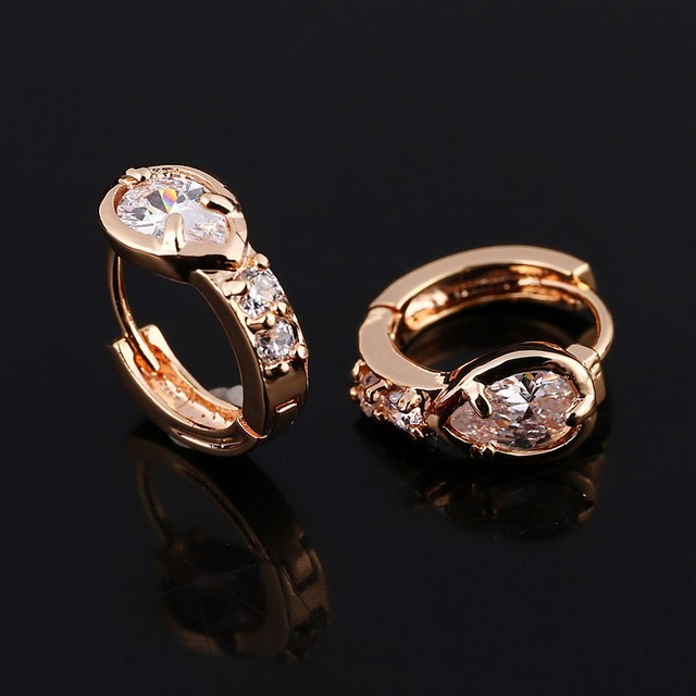 Kolczyki Rose Gold Color Hoop Earrings Flower Colorful Crystal Zirconia Stone Earrings For Women Jewelry Brincos