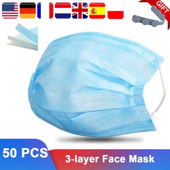 

50/100pcs Disposable Face Mask Blue Non Woven Anti-Dust Meltblown cloth Masks 3-layer Thick Protective Anti-dust Masks Fast Ship