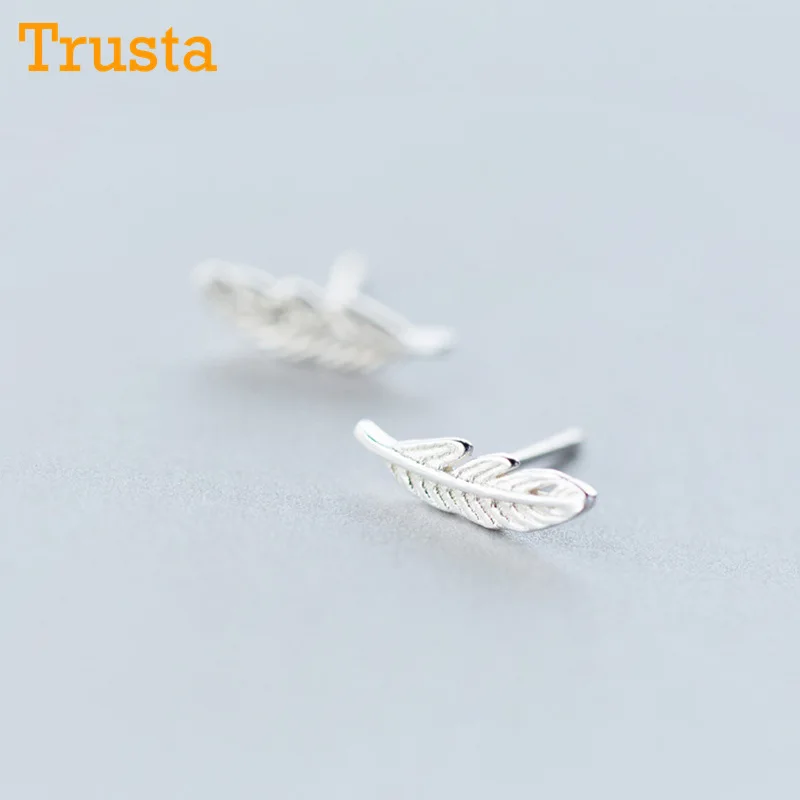 Trusta новые 925 пробы серебряные женские ювелирные изделия Модные крошечные 4 мм X 13 мм серьги-гвоздики с перьями подарок для девочек Дети Леди DS90