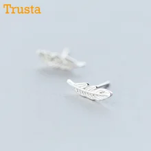 Trusta новые 925 пробы серебряные женские ювелирные изделия Модные крошечные 4 мм X 13 мм серьги-гвоздики с перьями подарок для девочек Дети Леди DS90