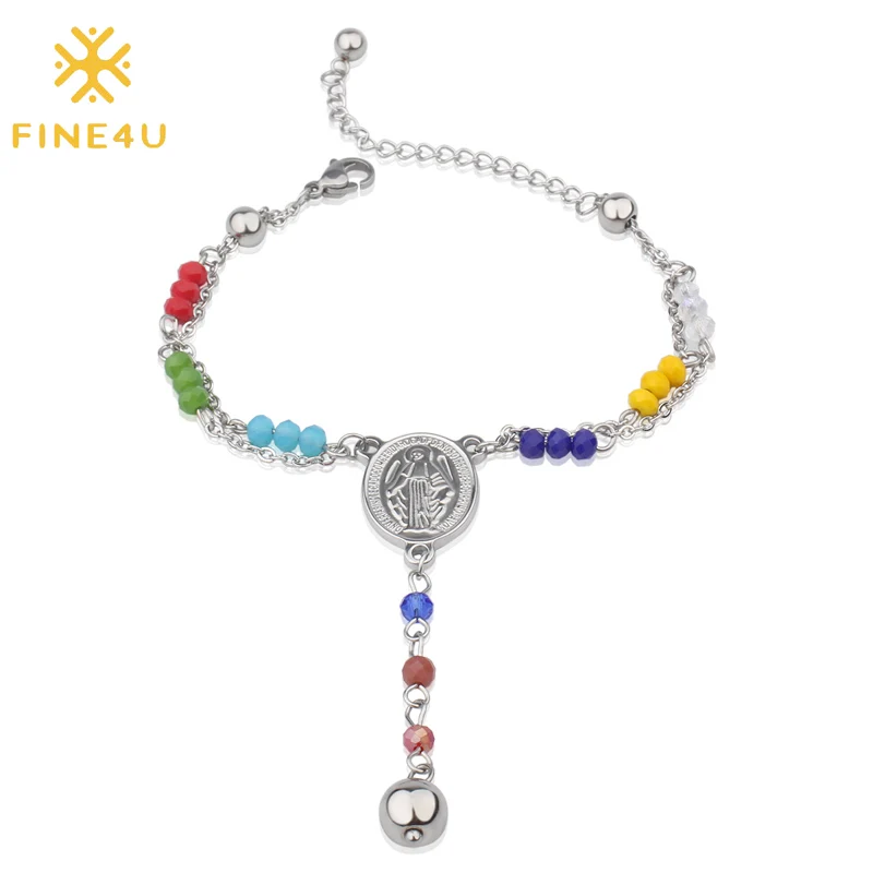 FINE4U B268 католические украшения четки Девы Марии браслет 4 мм граненые стеклянные бусы, амулеты Браслеты вера Религия Ювелирные изделия