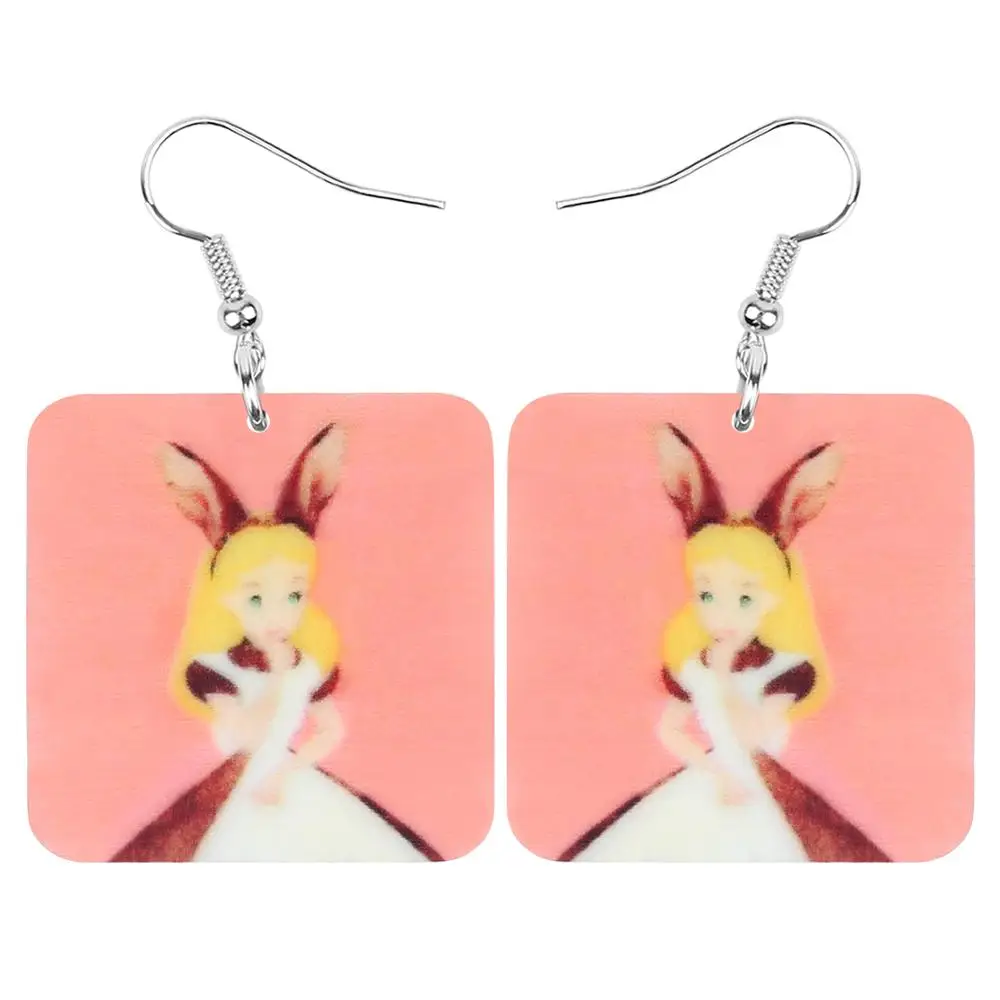 ARWA Acrylic Square Anime Rabbit Earrings Geometric Printing Animal Drop Dangle Jewelry For Women Girls Fashion Gift Decoration | Украшения