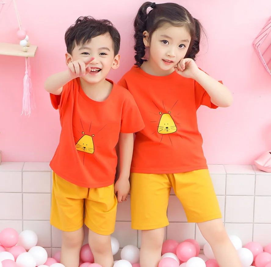 Conjunto de ropa de verano para niños y niñas, chándal de algodón, camiseta, pantalones cortos, pijamas para bebés, trajes para 2, 4, 6, años|set de ropa| - AliExpress