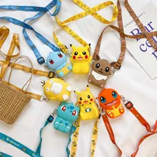 Pikachu Bolso de hombro de Pokemon para niños, monedero de silicona bonito de dibujos animados Kawaii, personalidad, figuras de Anime de moda, juguetes para niños, regalos